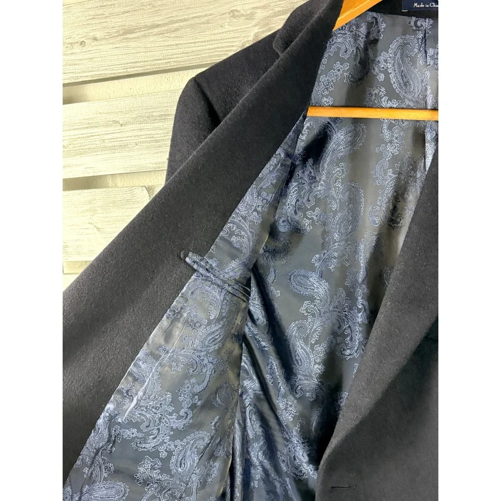 Turnbury Mens 40L Navy Blue 100% Camel Hair Blazer Sport Coat Paisley Lined NICE